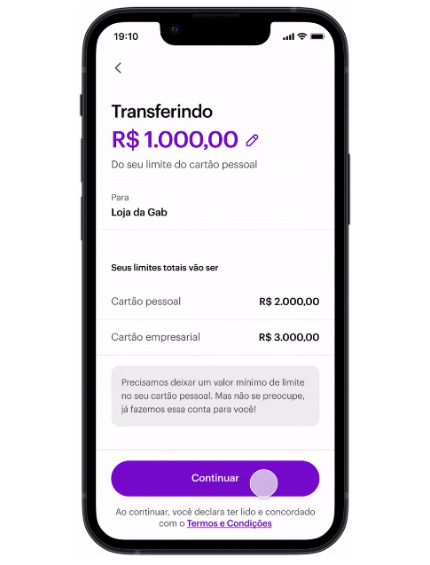 Como transferir limite do cartão de crédito PF para PJ